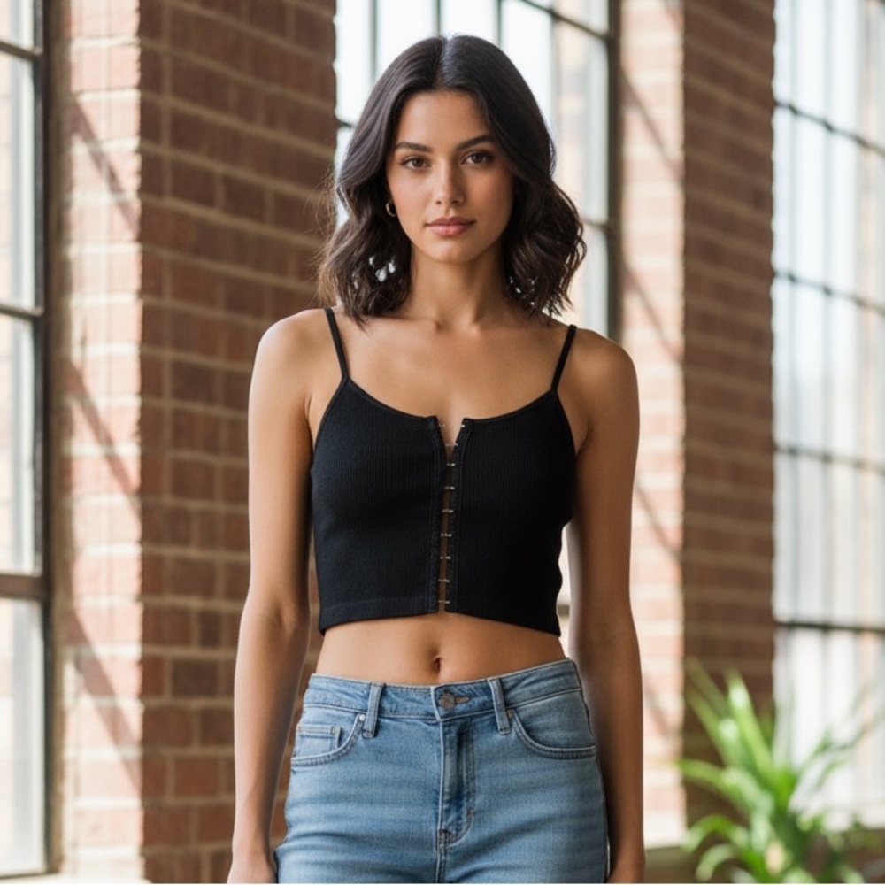 🖤 Black crop top with button front detail #croptop #blacktop
